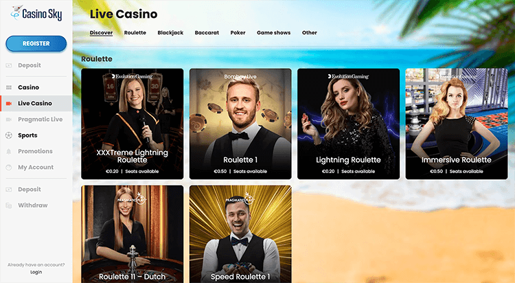 Live casino van CasinoSky