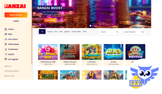 Spelaanbod bij het Banzai online casino